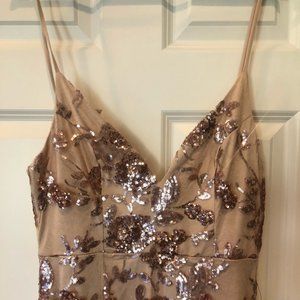 Lulus Shine Language Rose Gold Sequin Mermaid Maxi Dress Size Medium